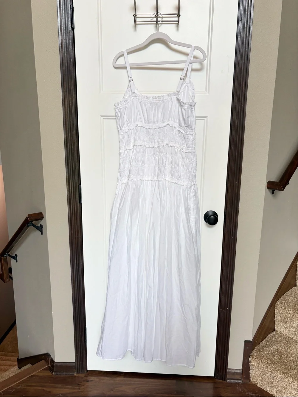 Abercrombie & Fitch White Smocked Maxi Dress sz Large Tall